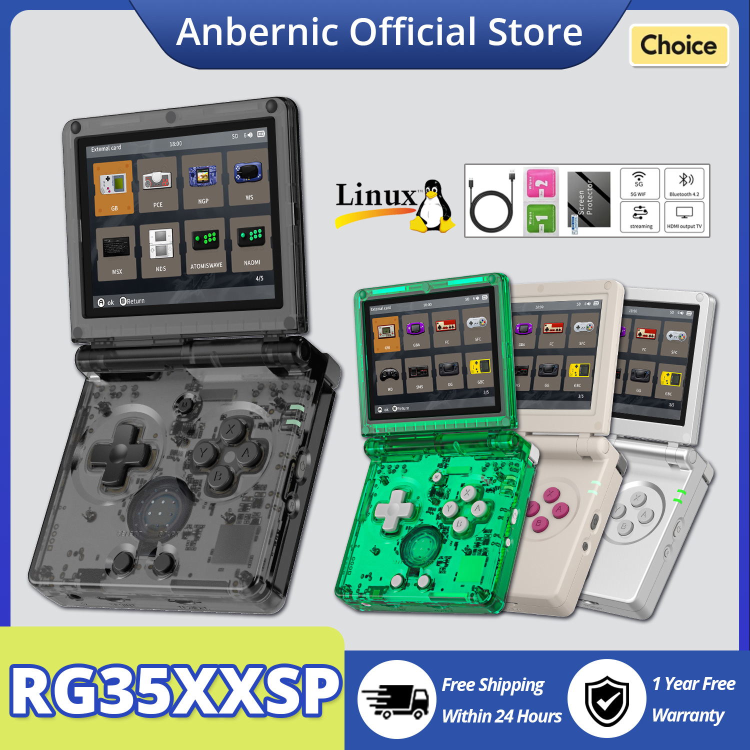 Gaming Console Old - ANBERNIC RG35XXSP Flip Handheld Game Console